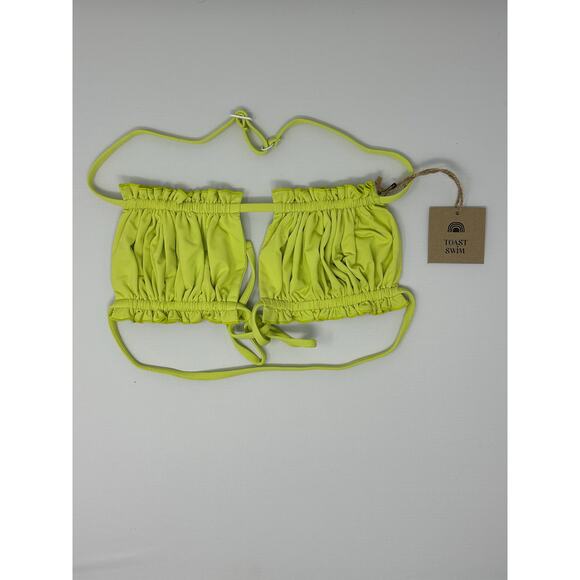 Free People x Toast Swim NEW Ruffle Bandeau Bikini Top Daiquiri size Small - Picture 1 of 7
